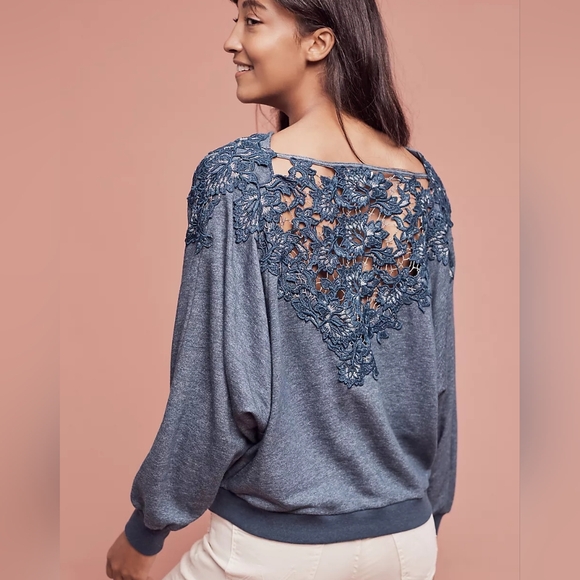 Anthropologie Tops - 💘 ANTHRO Meadow Rue Bria Teal Lace-Back Sweatshirt